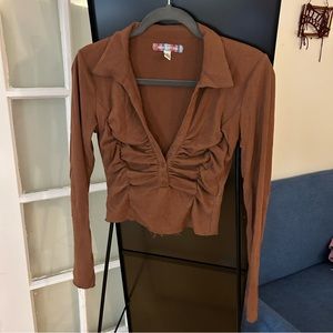 Urban Outfitters Brown Ruched Front Long Sleeve